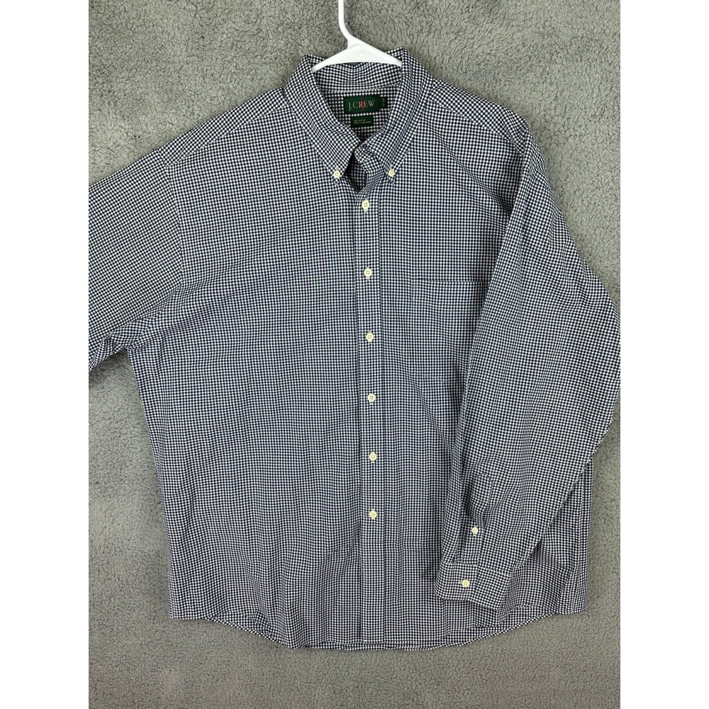 J.Crew Shirt Mens 17 / 34 Blue White Check Long Sleeve Button Down Knit Preppy